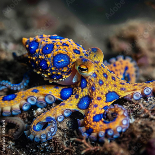 blue-ringed octopus beautiful bright octopus at the bottom of the ocean