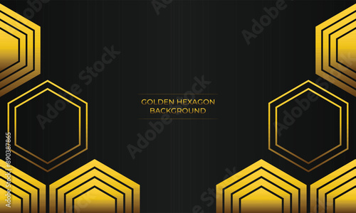 luxury black background with abstract golden geometric hexagon shape