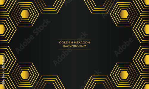 luxury black background with abstract golden geometric hexagon shape