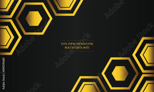 luxury black background with abstract golden geometric hexagon shape