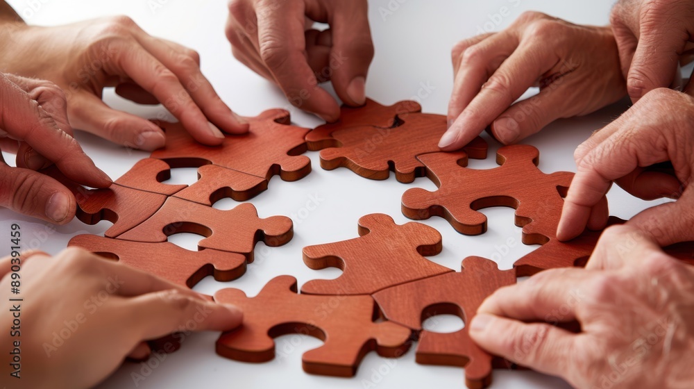 The hands assembling puzzle The hands assembling puzzle
