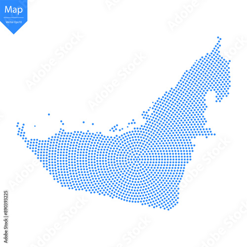 Abstract graphic United Arab Emirates map from point blue on a white background. Vector illustration.