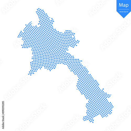 Abstract graphic Laos map from point blue on a white background. Vector illustration.