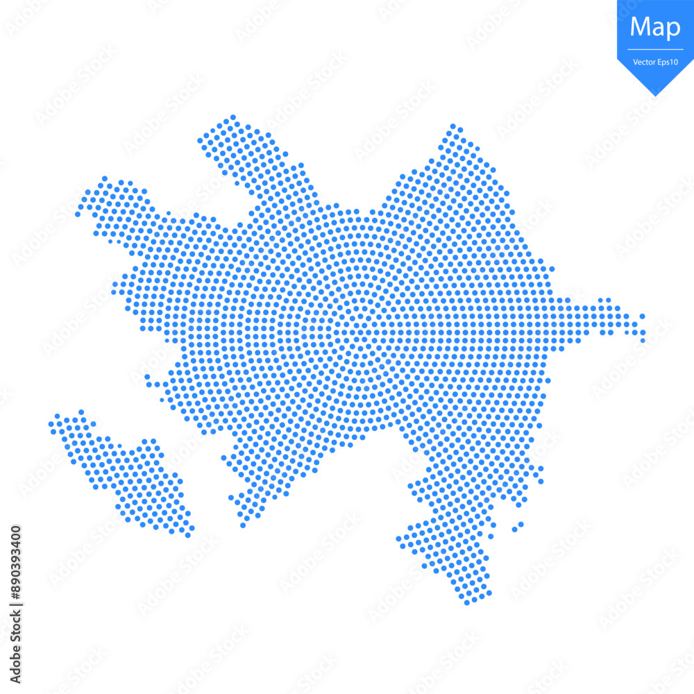 Fototapeta premium Abstract graphic Azerbaijan map from point blue on a white background. Vector illustration.