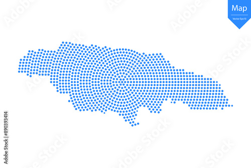 Abstract graphic Jamaica map from point blue on a white background. Vector illustration.