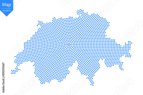 Abstract graphic Switzerland map from point blue on a white background. Vector illustration.