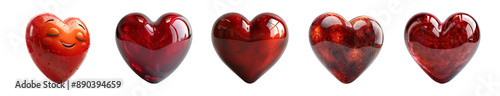 Set of 3D red heart on transparent background, ai technology