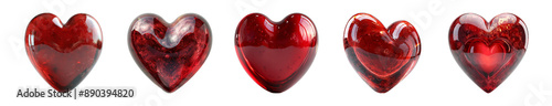 Set of 3D red heart on transparent background, ai technology