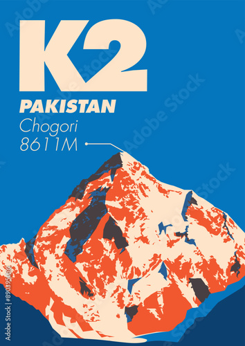 K2 poster chogori pakistan mountain in karakoram range design