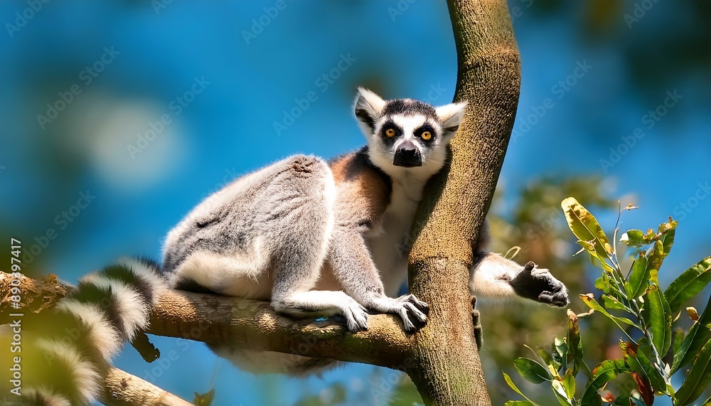 Naklejka premium lemur on tree