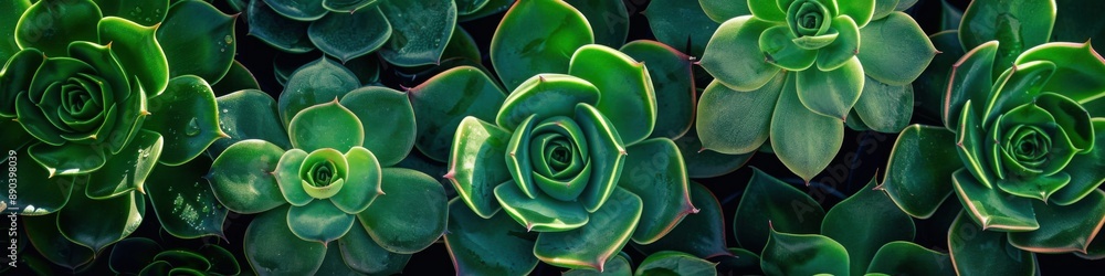Beautiful Succulents: Decor Banner with Closeup View of Different Leafage Beautiful Succulents: Decor Banner with Closeup View of Different Leafage