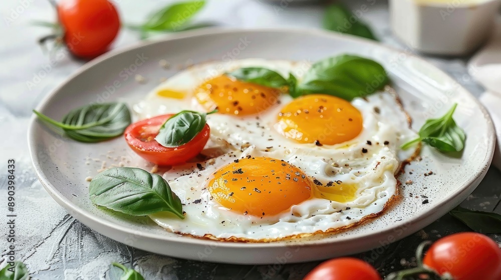 Healthy breakfast with fried eggs for proper nutrition Healthy breakfast with fried eggs for proper nutrition