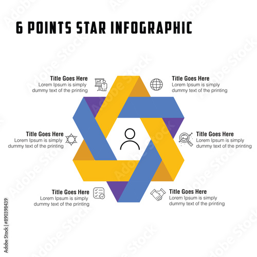 analysis infographics template diagram with cycle circular with big creative star on center with 6 point step creative design for slide presentation