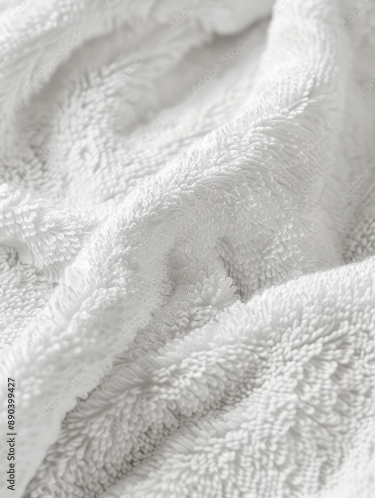 A simple image showing the texture and folds of a white towel on a bed A simple image showing the texture and folds of a white towel on a bed