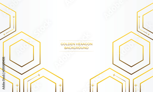 luxury white background with golden hexagon design 