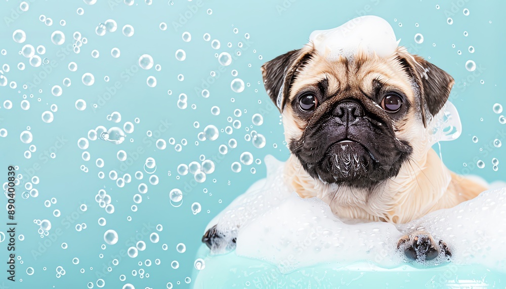 Shampoo and bubbles, clean and happy pet, watercolor style, object, deep depth of field, no blur, Shampoo and bubbles, clean and happy pet, watercolor style, object, deep depth of field, no blur,