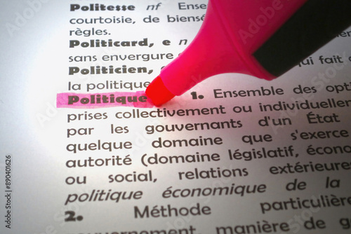 Quadro em tela Politics highlighted in a French dictionary