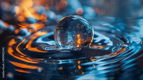 Crystal ball on water with abstract reflections photo