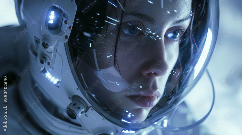Close-up of woman in sci-fi cryogenic chamber Close-up of woman in sci-fi cryogenic chamber