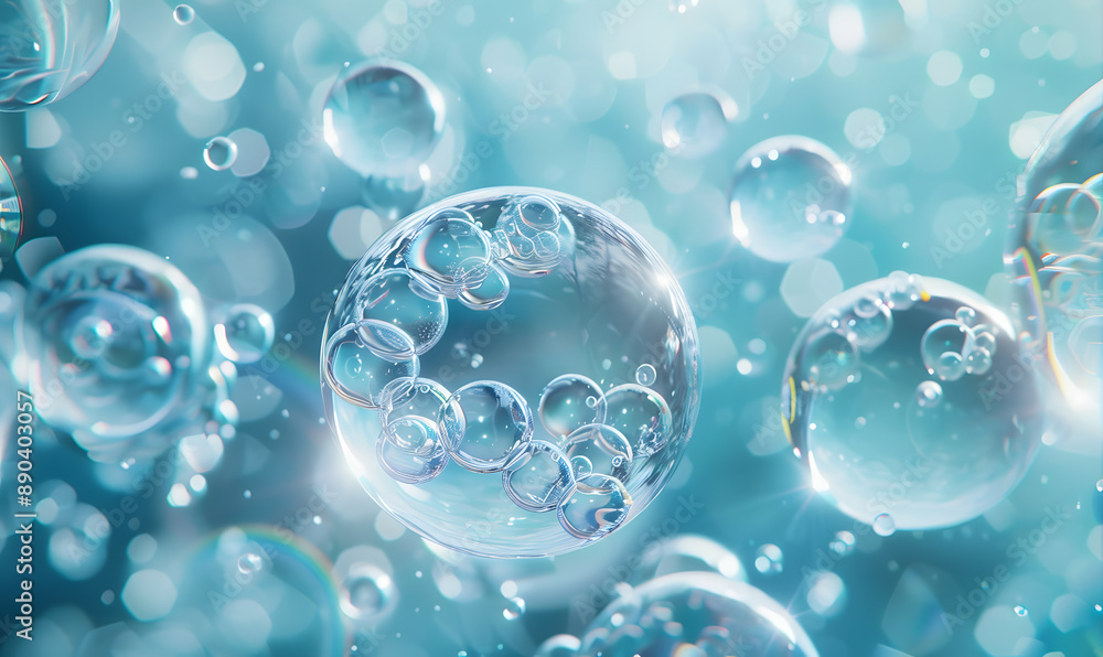 oil bubbles floating against a light background. The bubbles are semi-transparent with a reflective quality oil bubbles floating against a light background. The bubbles are semi-transparent with a reflective quality