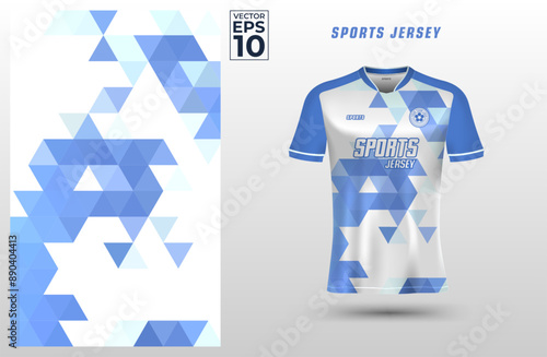 T-shirt sport design template with geometric triangles pattern for soccer jersey. Sport uniform in front view. Shirt mockup for sport club. Vector Illustration