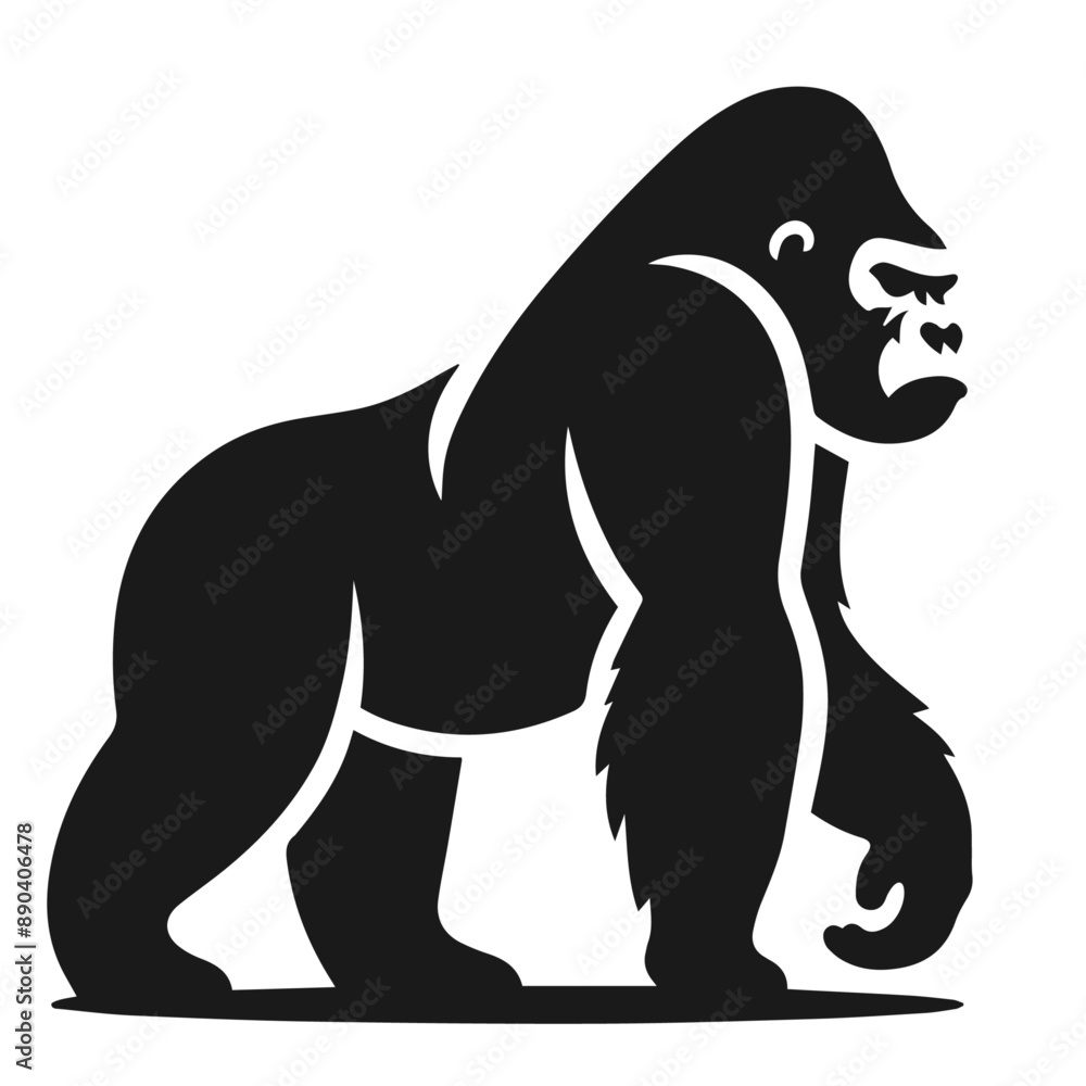 Fototapeta premium Black and white vector silhouette of a Gorilla isolated on white background 