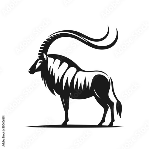 Black and white vector silhouette of a Greater kudu isolated on white background	
