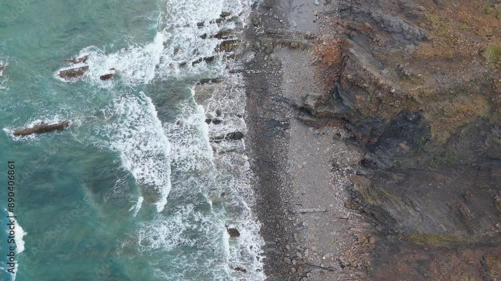 Aerial Drone View of coastal beaches of Sandymouth Bay Beach, Cornwall county of England, Bird eye views on the Waves Aerial Drone View of coastal beaches of Sandymouth Bay Beach, Cornwall county of England, Bird eye views on the Waves