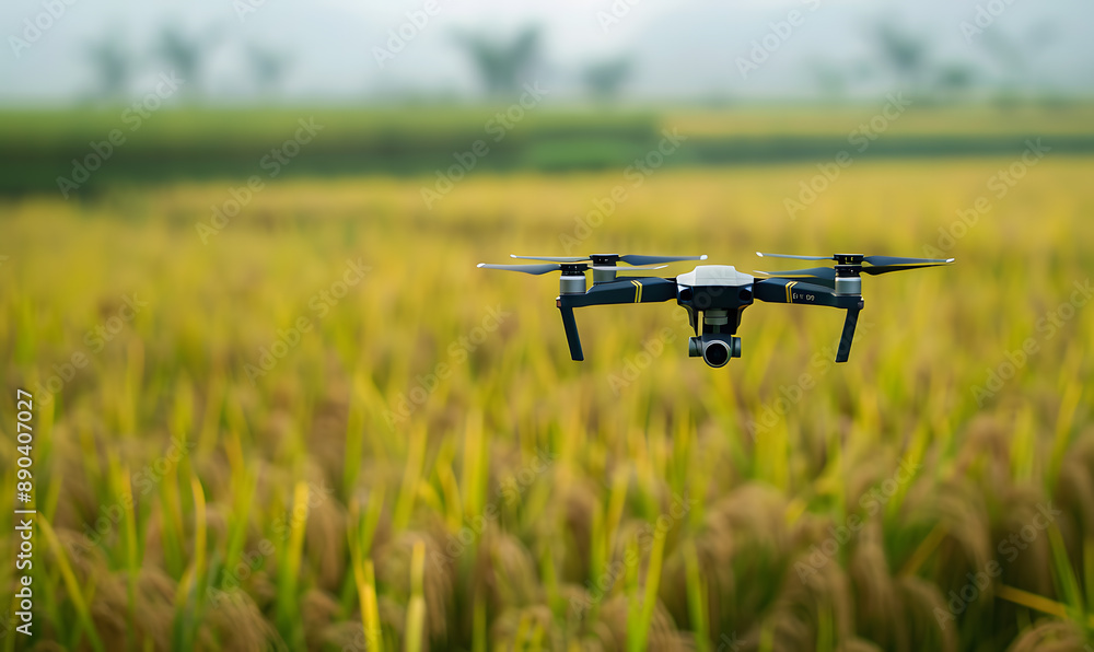 A close-up view of a sleek agricultural drone hovering low over a vibrant field of crops. A close-up view of a sleek agricultural drone hovering low over a vibrant field of crops.