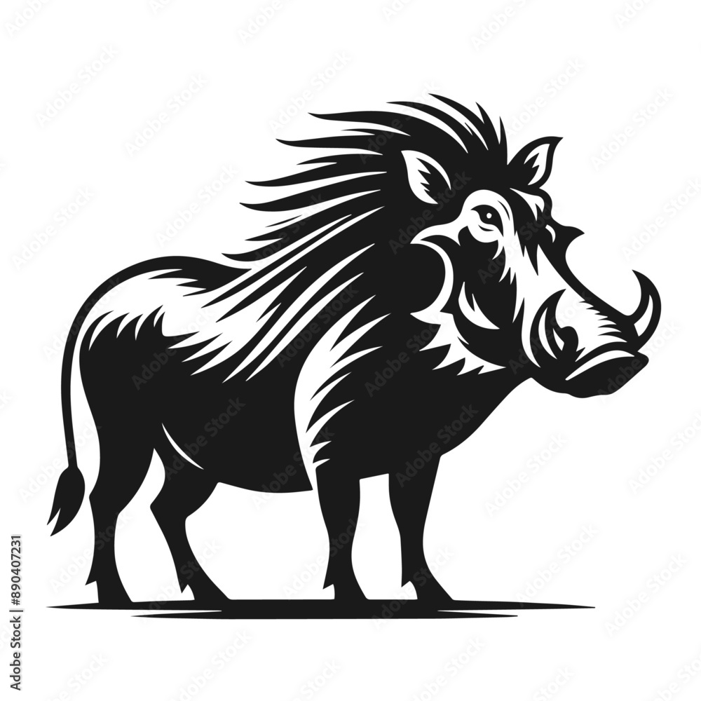 Black and white vector silhouette of a Common warthog isolated on white background
Black and white vector silhouette of a Common warthog isolated on white background