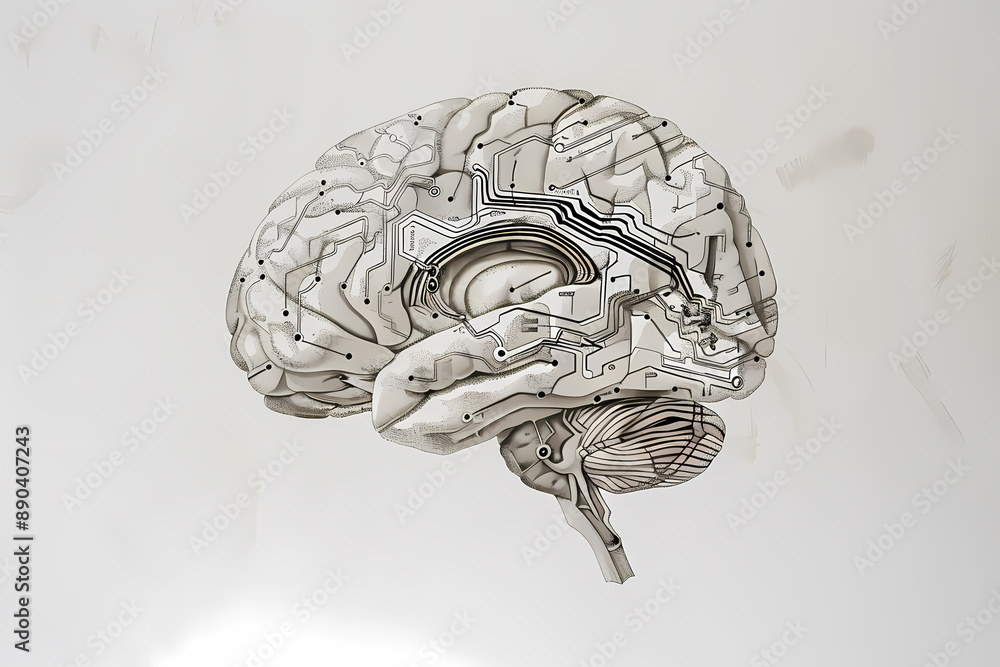 Digital Circuit Brain Illustration Digital Circuit Brain Illustration