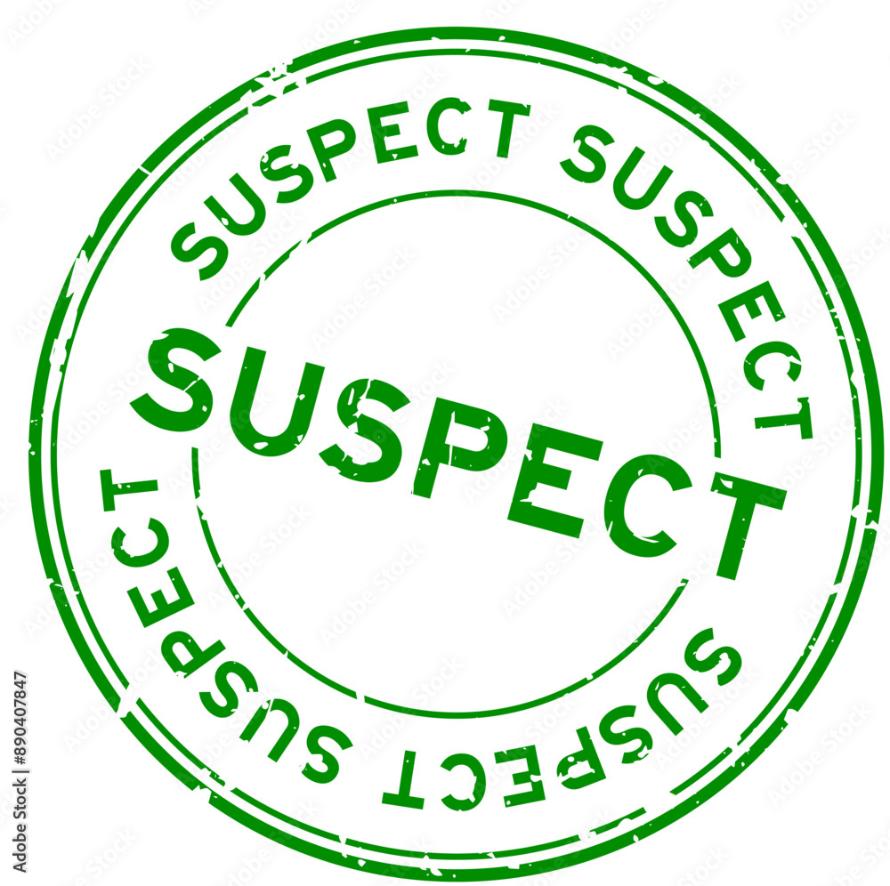 Grunge green suspect word round rubber seal stamp on white background