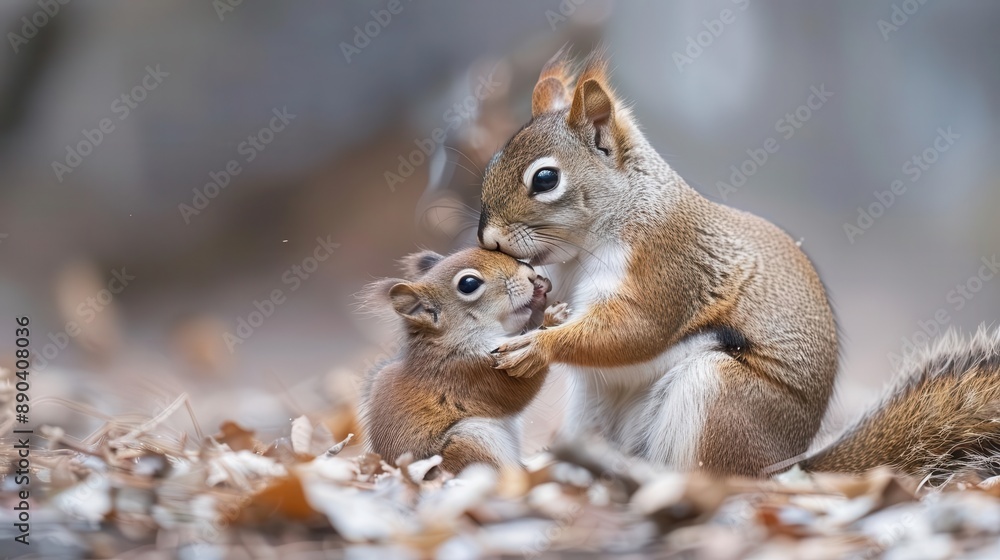 Fototapeta premium Squirrels with Their Young Heartwarming images of squirrel families