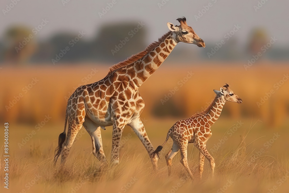 Baby Giraffes with Their Mothers Images of adorable baby giraffes, or calves, walking, playing, and interacting with their mothers in the wild Baby Giraffes with Their Mothers Images of adorable baby giraffes, or calves, walking, playing, and interacting with their mothers in the wild