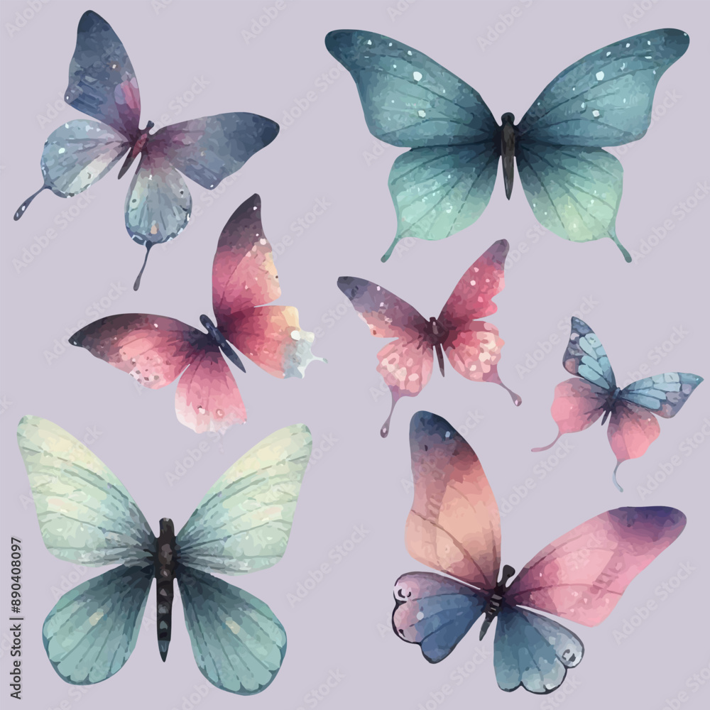 set with various butterflies in watercolor style set with various butterflies in watercolor style