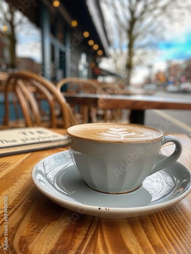 A coffee cup on a saucer on...
