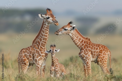 Baby Giraffes with Their Mothers Images of adorable baby giraffes, or calves, walking, playing, and interacting with their mothers in the wild photo