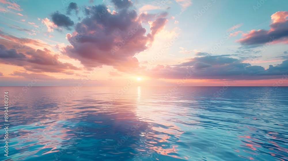 Fototapeta premium Peaceful Sunrise over Calm Ocean Symbolizing Fresh Starts and Renewed Energy