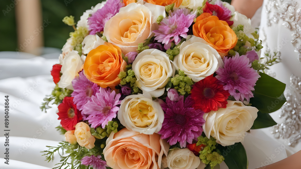 Bridal flower bouquet on white background. Generative AI Bridal flower bouquet on white background. Generative AI
