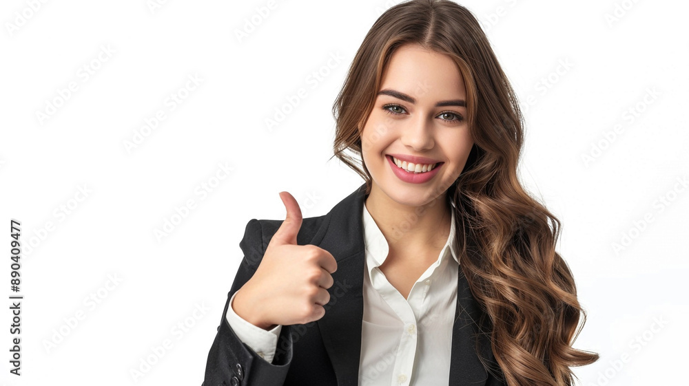 business woman smiling and showing thumb up isolated on white background business woman smiling and showing thumb up isolated on white background