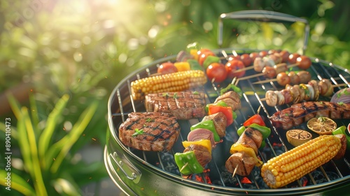 The barbecue with grilled food photo