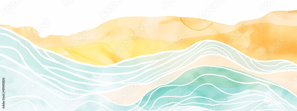 abstract illustration with summer vibes and wavy beach style, abstract watercolor paint banner with sea waves in minimalist pastel look abstract illustration with summer vibes and wavy beach style, abstract watercolor paint banner with sea waves in minimalist pastel look