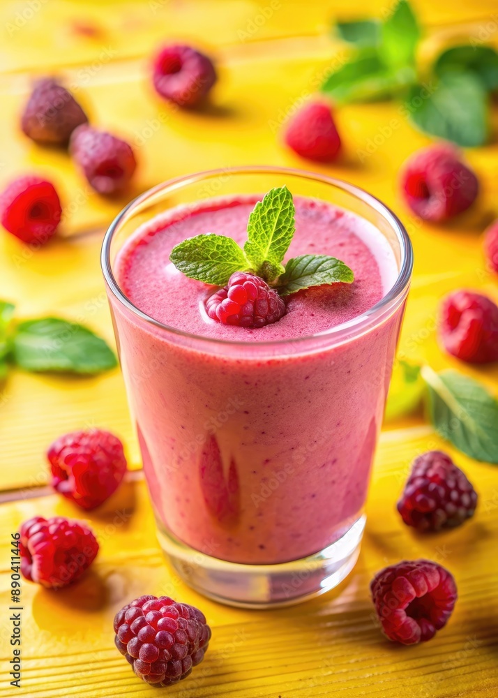 Fresh raspberry smoothie garnished with mint. Fresh raspberry smoothie garnished with mint.