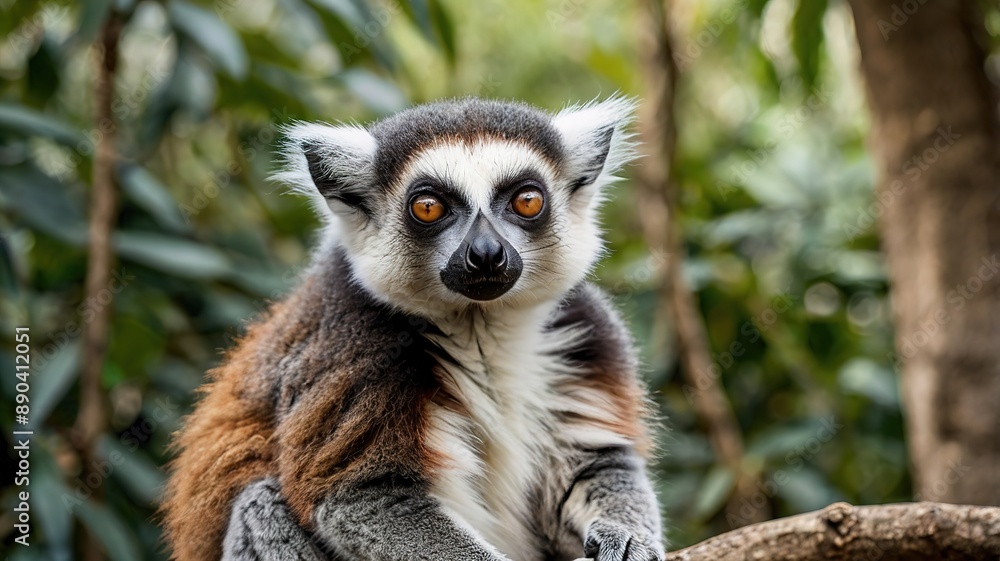 Curious Lemur in Forest Close-Up Curious Lemur in Forest Close-Up