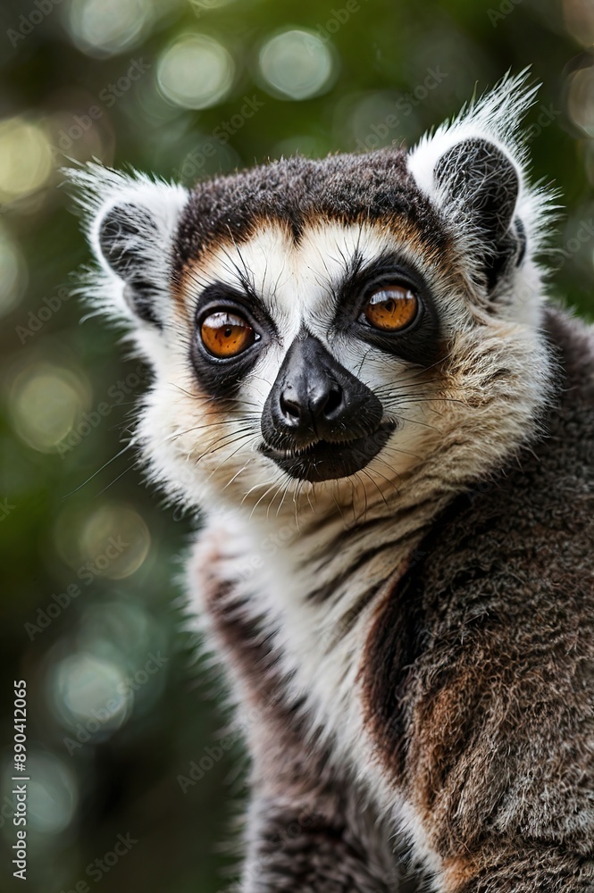 Obraz premium Curious Lemur in Forest Close-Up