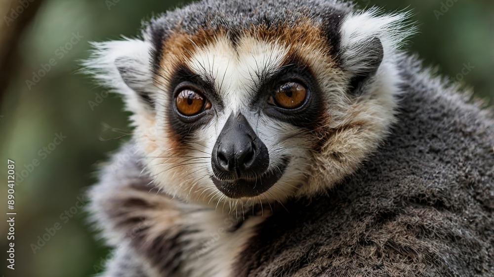 Curious Lemur in Forest Close-Up Curious Lemur in Forest Close-Up
