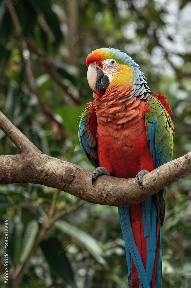 Obraz premium Colorful Parrot in Rainforest Close-Up