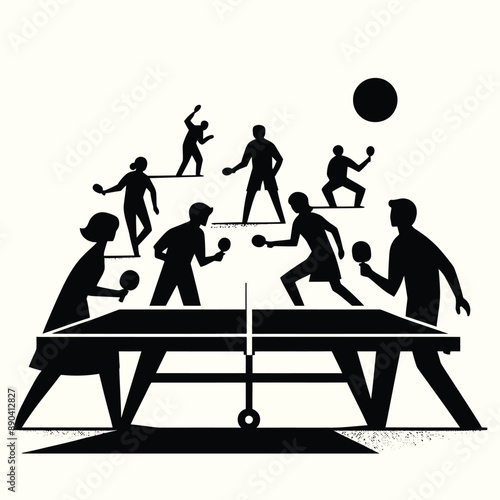 people playing table tennis in black and white silhouette collection set