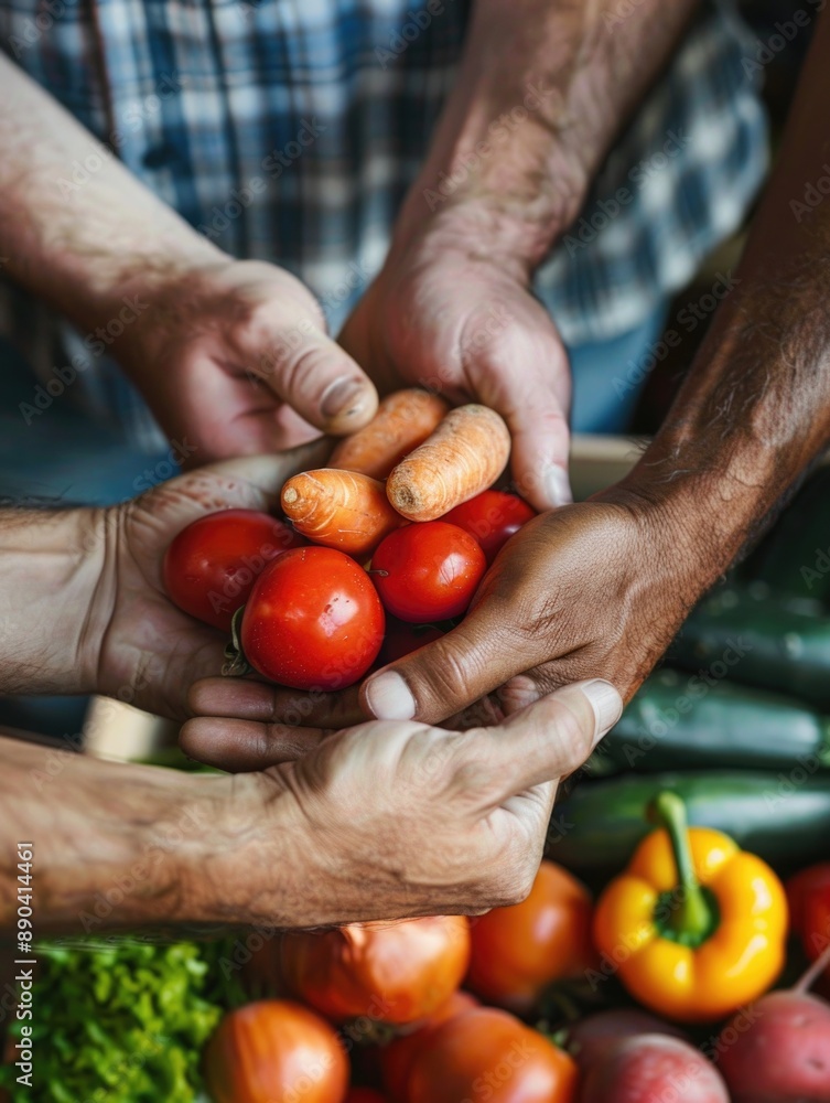 Group of people holding tomatoes, ideal for food-related concepts and promotions Group of people holding tomatoes, ideal for food-related concepts and promotions