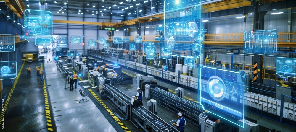 Fototapeta premium Advanced Surveillance Systems Monitoring Factory Floor for Quality Control and Safety